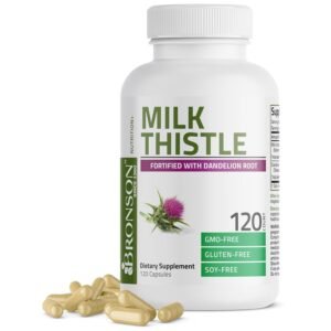 Bronson Milk Thistle Silymarin Marianum & Dandelion Root Liver Health Support, Antioxidant Support, Detox, 120 Capsules Bronson Milk Thistle Silymarin Marianum & Dandelion Root Liver Health Support, Antioxidant Support, Detox, 120 Capsules