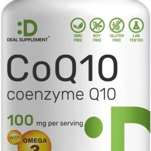 CoQ10 100mg, 240 Capsules – with Omega 3 Fatty Acid 100mg – Bioavailable Coenzyme Q10 Supplements – Heart, Energy, & Brain Health Antioxidant Support – Non-GMO