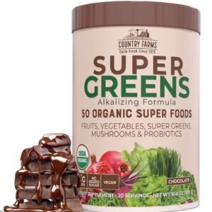 COUNTRY FARMS Organic Super Greens Chocolate Flavor, 50 Organic Super Foods, USDA Organic Drink Mix, Packed with Fiber, Fruits, Vegetables, Mushrooms & Probiotics, Supports... COUNTRY FARMS Organic Super Greens Chocolate Flavor, 50 Organic Super Foods, USDA Organic Drink Mix, Packed with Fiber, Fruits, Vegetables, Mushrooms & Probiotics, Supports...