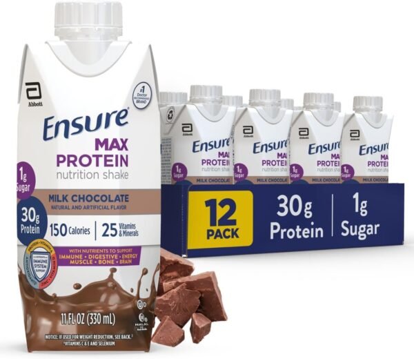Ensure Max Protein Shake | Milk Chocolate | Ready to Drink | 30g Protein for Muscle Building | 1g Sugar, 4g Fiber | 11 fl oz - 12 Pack Ensure Max Protein Shake | Milk Chocolate | Ready to Drink | 30g Protein for Muscle Building | 1g Sugar, 4g Fiber | 11 fl oz - 12 Pack