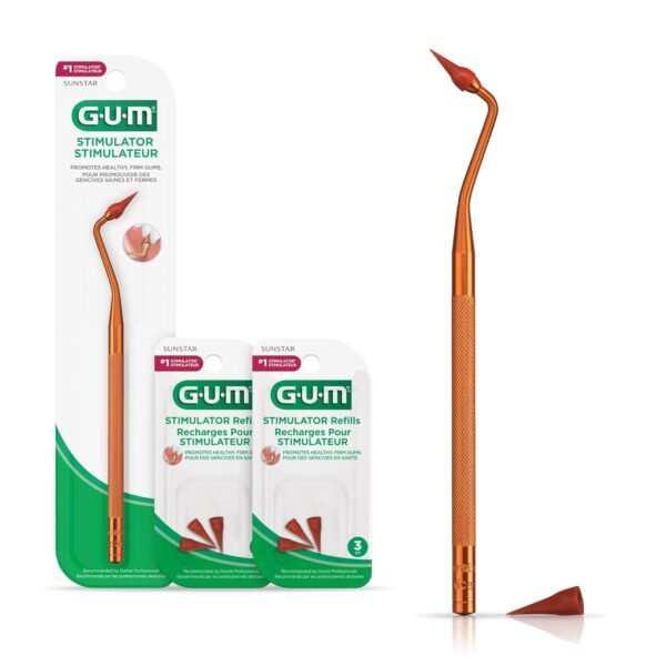 GUM Stimulator Permanent Handle - Long Handled Massager Remove Plaque & Promote Health (Handle + 2 Refill Packs) GUM Stimulator Permanent Handle - Long Handled Massager Remove Plaque & Promote Health (Handle + 2 Refill Packs)