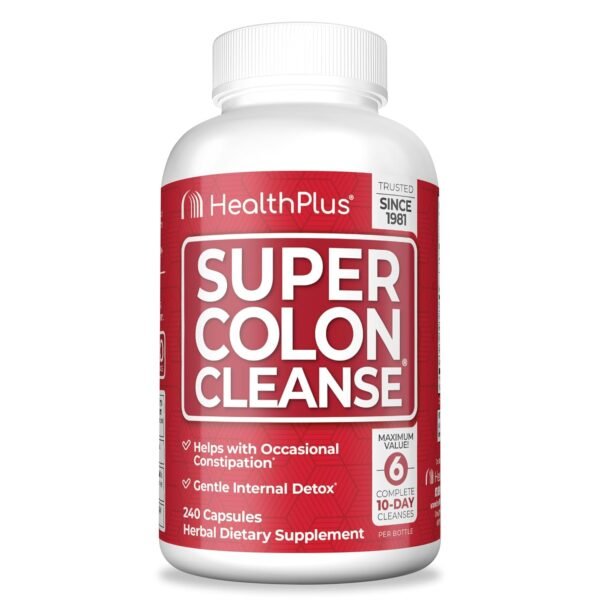 Health Plus Super Colon Cleanse 60 Day Supply of Gentle Gut Cleanse Detox, Psyllium Husk, Probiotics for Constipation Relief & Digestive Support, 240 Capsules
