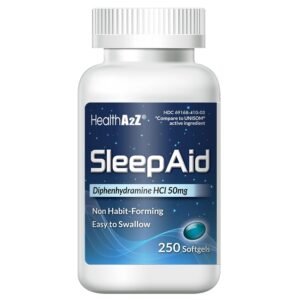HealthA2Z Sleep Aid, Diphenhydramine Softgels, 50mg, Supports Deeper, Restful Sleeping, Non Habit-Forming (250 Counts) HealthA2Z Sleep Aid, Diphenhydramine Softgels, 50mg, Supports Deeper, Restful Sleeping, Non Habit-Forming (250 Counts)