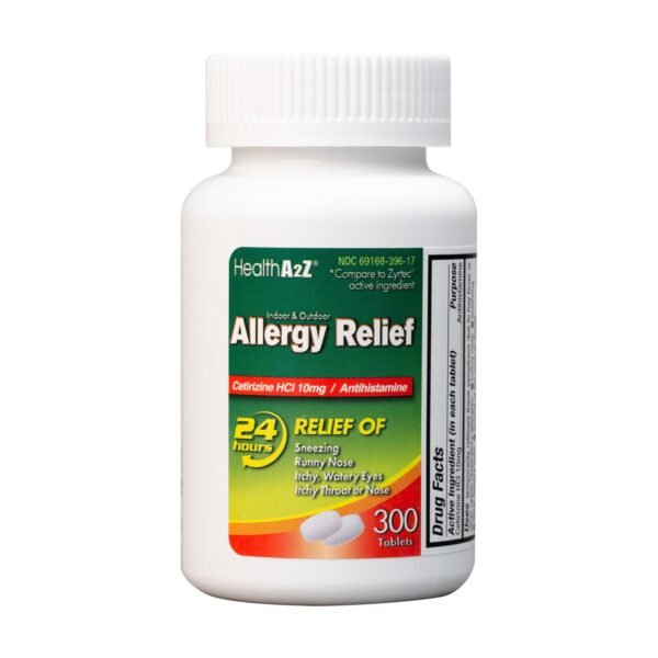 HealthA2Z® Allergy Relief | Cetirizine 10mg | All Day Allergy Relief | Indoor & Outdoor | Relief from Itchy Throat, Sneezing, Runny Noses (300 Count (Pack of 1)) HealthA2Z® Allergy Relief | Cetirizine 10mg | All Day Allergy Relief | Indoor & Outdoor | Relief from Itchy Throat, Sneezing, Runny Noses (300 Count (Pack of 1))