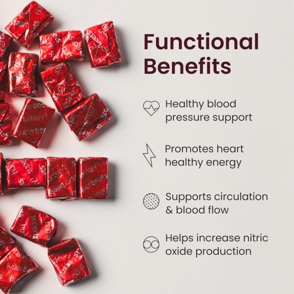 humanN SuperBeets Heart Chews, Nitric Oxide and Blood Pressure Support, Grape Seed Extract & Non-GMO Beet Root Powder Energy Supplement, Pomegranate Berry Flavor, 60 Count humanN SuperBeets Heart Chews, Nitric Oxide and Blood Pressure Support, Grape Seed Extract & Non-GMO Beet Root Powder Energy Supplement, Pomegranate Berry Flavor, 60 Count