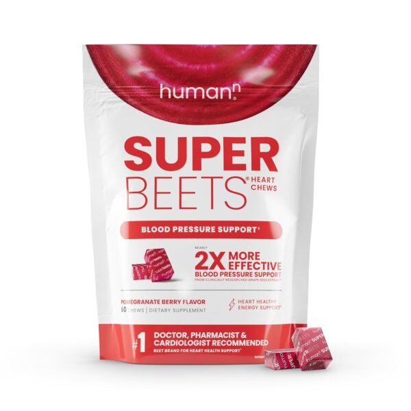 humanN SuperBeets Heart Chews, Nitric Oxide and Blood Pressure Support, Grape Seed Extract & Non-GMO Beet Root Powder Energy Supplement, Pomegranate Berry Flavor, 60 Count humanN SuperBeets Heart Chews, Nitric Oxide and Blood Pressure Support, Grape Seed Extract & Non-GMO Beet Root Powder Energy Supplement, Pomegranate Berry Flavor, 60 Count