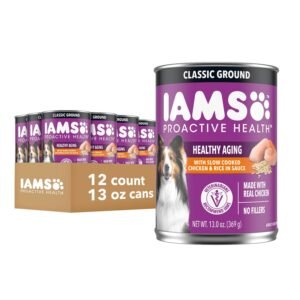IAMS Proactive Health Healthy Aging Wet Dog Food Classic Ground with Slow Cooked Chicken and Rice, 13 oz. Cans, Pack of 12 IAMS Proactive Health Healthy Aging Wet Dog Food Classic Ground with Slow Cooked Chicken and Rice, 13 oz. Cans, Pack of 12