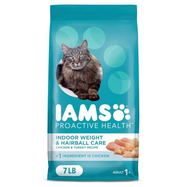 IAMS Proactive Health Indoor Weight & Hairball Care Adult Dry Cat Food with Chicken & Turkey, 7 lb. Bag