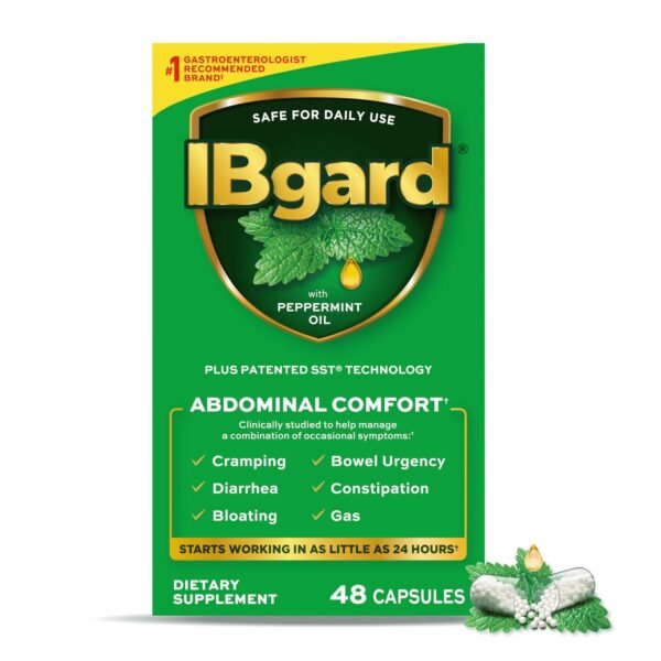IBgard Gut Health Supplement, Peppermint Oil Capsules for Abdominal Comfort, 48 Capsules