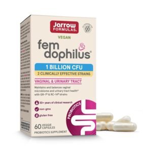 Jarrow Formulas Fem-Dophilus Probiotics 1 Billion CFU With 2 Clinically Effective Strains, Dietary Supplement for Vaginal Health and Urinary Tract Health, 60 Veggie Capsules, 60... Jarrow Formulas Fem-Dophilus Probiotics 1 Billion CFU With 2 Clinically Effective Strains, Dietary Supplement for Vaginal Health and Urinary Tract Health, 60 Veggie Capsules, 60...