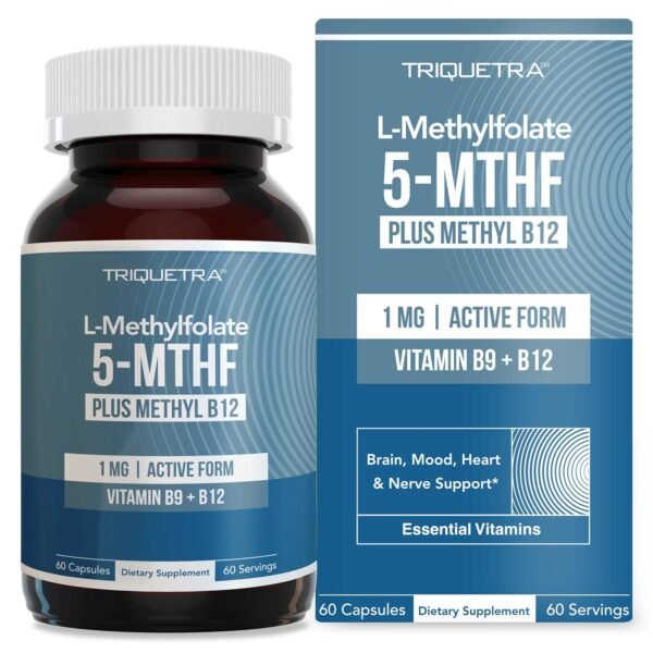 L Methyl Folate 1000 mcg Plus Methyl B12 Cofactor – Active 5-MTHF Form - Supports Mood, Methylation, Cognition – Highly Bioavailable Bioactive Forms of Vitamin B9 & B12 (60...