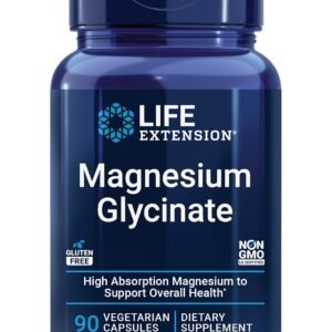 Life Extension Magnesium Glycinate, Heart Health, Bone Health, Nerve and Muscle Support, Highly absorbable, Gluten-Free, Non-GMO, Vegetarian, 90 Capsules Life Extension Magnesium Glycinate, Heart Health, Bone Health, Nerve and Muscle Support, Highly absorbable, Gluten-Free, Non-GMO, Vegetarian, 90 Capsules