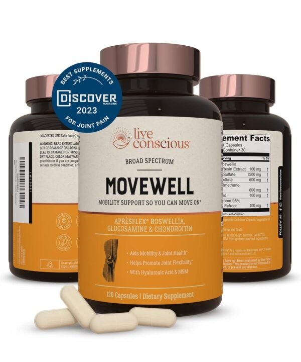 Live Conscious Glucosamine Chondroitin with MSM, Hyaluronic Acid, and More - MoveWell Joint Health Supplement Live Conscious Glucosamine Chondroitin with MSM, Hyaluronic Acid, and More - MoveWell Joint Health Supplement