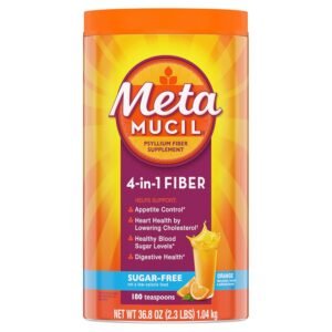 Metamucil 4 in 1 Daily Fiber Supplement Powder, Fiber Powder for Digestive Health and Regularity*, Sugar-Free, Orange, Naturally Sourced Psyllium Fiber, 180 teaspoons Metamucil 4 in 1 Daily Fiber Supplement Powder, Fiber Powder for Digestive Health and Regularity*, Sugar-Free, Orange, Naturally Sourced Psyllium Fiber, 180 teaspoons