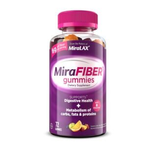 MiraFIBER Gummies, From The Gut Experts at MiraLAX, 8g of Daily Prebiotic Fiber with B Vitamins to Support Digestive Health and Metabolism, Fruit Flavored Fiber Gummies, 72 Count MiraFIBER Gummies, From The Gut Experts at MiraLAX, 8g of Daily Prebiotic Fiber with B Vitamins to Support Digestive Health and Metabolism, Fruit Flavored Fiber Gummies, 72 Count