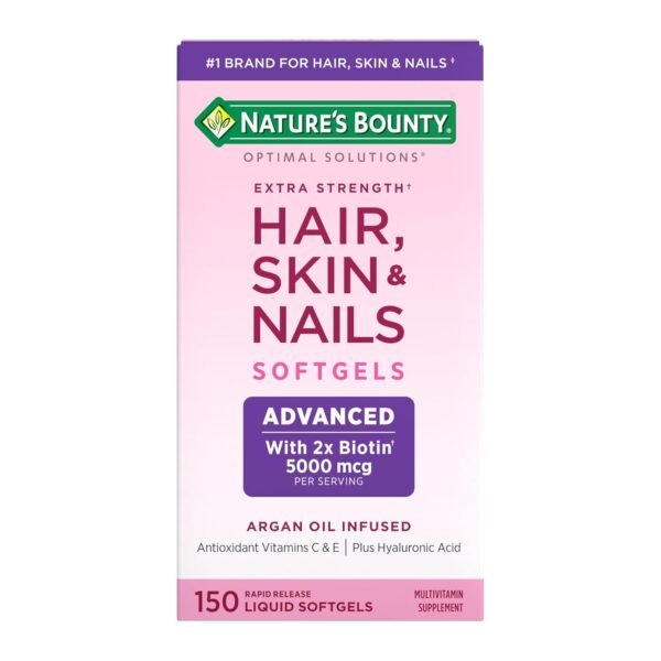 Nature's Bounty Advanced Hair, Skin & Nails, Argan-Infused Vitamin Supplement with Biotin and Hyaluronic Acid, 150 Rapid Release Softgels, 50 Total Servings