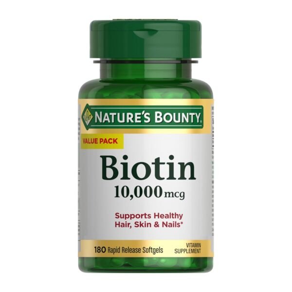 Nature's Bounty Biotin, Supports Healthy Hair, Skin and Nails, 10,000 mcg, Rapid Release Softgels, 180 Ct Nature's Bounty Biotin, Supports Healthy Hair, Skin and Nails, 10,000 mcg, Rapid Release Softgels, 180 Ct