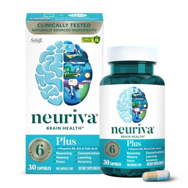 NEURIVA Plus Brain Supplement for Memory and Focus Clinically Tested Nootropics for Concentration for Mental Clarity, Cognitive Enhancement Vitamins B6, B12, Phosphatidylserine... NEURIVA Plus Brain Supplement for Memory and Focus Clinically Tested Nootropics for Concentration for Mental Clarity, Cognitive Enhancement Vitamins B6, B12, Phosphatidylserine...