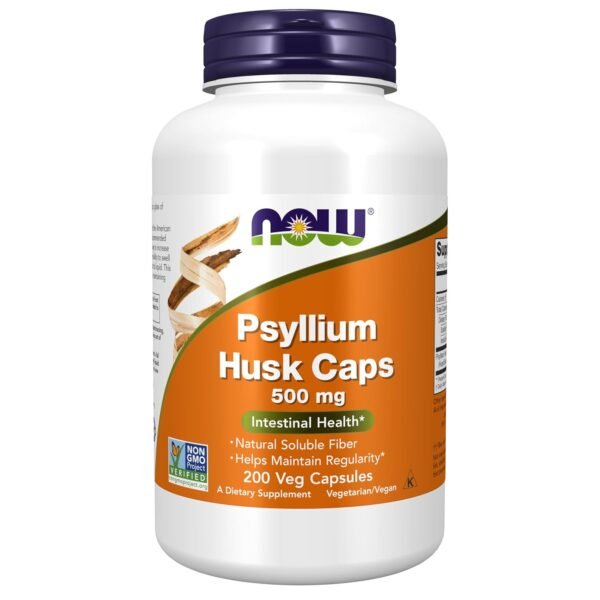 NOW Foods Supplements, Psyllium Husk Caps 500 mg, Non-GMO Project Verified, Natural Soluble Fiber, Intestinal Health*, 200 Veg Capsules NOW Foods Supplements, Psyllium Husk Caps 500 mg, Non-GMO Project Verified, Natural Soluble Fiber, Intestinal Health*, 200 Veg Capsules