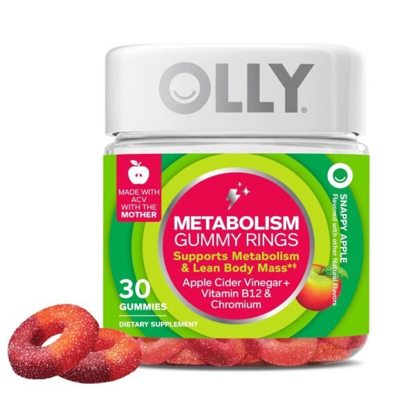 OLLY Metabolism Gummy Rings, Apple Cider Vinegar, Vitamin B12, Chromium, Energy and Digestive Health, Chewable Supplement, Apple Flavor - 30 Count OLLY Metabolism Gummy Rings, Apple Cider Vinegar, Vitamin B12, Chromium, Energy and Digestive Health, Chewable Supplement, Apple Flavor - 30 Count