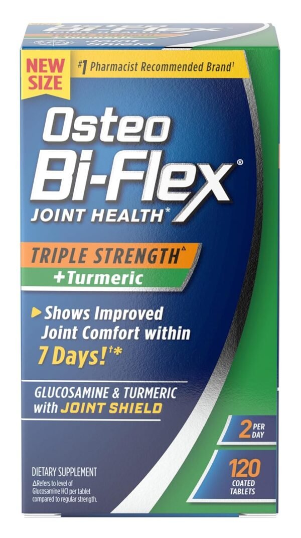 Osteo Bi-Flex Glucosamine Triple Strength Plus Turmeric Supplement with Curcumin for Joint Support and Range of Motion, 60 Day Supply, 120 Coated Tablets, Joint Health... Osteo Bi-Flex Glucosamine Triple Strength Plus Turmeric Supplement with Curcumin for Joint Support and Range of Motion, 60 Day Supply, 120 Coated Tablets, Joint Health...