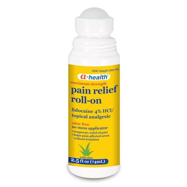 Pain Relief Roll-On Liquid, Lidocaine 4%, Odor Free, Maximum Strength Pain + Itch Relief with Aloe, Made in USA, 2.5 fl Ounces Pain Relief Roll-On Liquid, Lidocaine 4%, Odor Free, Maximum Strength Pain + Itch Relief with Aloe, Made in USA, 2.5 fl Ounces