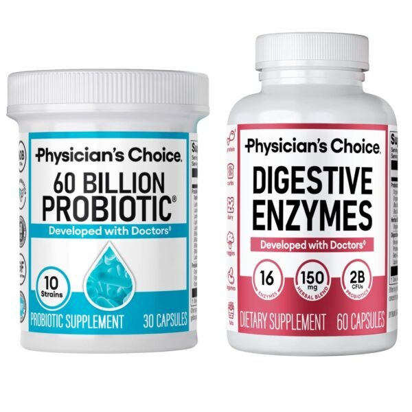Physician's CHOICE Advanced Gut Health Bundle: 60 Billion Probiotics 30ct + Digestive Enzymes 60ct for Digestive, Gut, and Immune Health Supports Occasional Constipation,... Physician's CHOICE Advanced Gut Health Bundle: 60 Billion Probiotics 30ct + Digestive Enzymes 60ct for Digestive, Gut, and Immune Health Supports Occasional Constipation,...