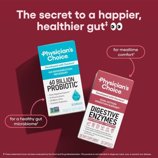 Physician's CHOICE Digestive Enzymes - Multi Enzymes, Organic Prebiotics & Probiotics for Digestive Health & Gut Health - Meal Time Discomfort Relief & Bloating - Dual Action... Physician's CHOICE Digestive Enzymes - Multi Enzymes, Organic Prebiotics & Probiotics for Digestive Health & Gut Health - Meal Time Discomfort Relief & Bloating - Dual Action...