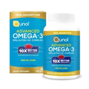 Qunol Advanced Omega 3 Krill and Fish Oil Complex, 10x Better Bioavailability, One Pill Dose, 250mg EPA & DHA, Supports Brain, Eye, Heart and Joint Health, 60 Count Qunol Advanced Omega 3 Krill and Fish Oil Complex, 10x Better Bioavailability, One Pill Dose, 250mg EPA & DHA, Supports Brain, Eye, Heart and Joint Health, 60 Count