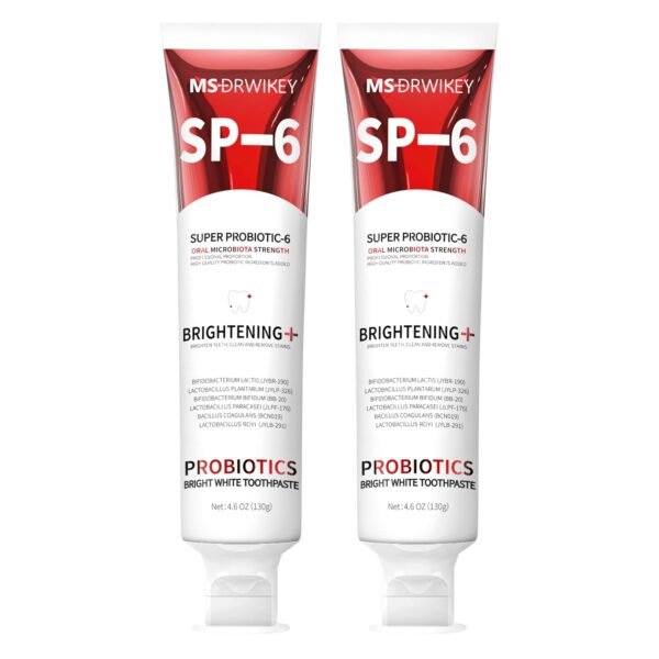 SP-6 Probiotic Whitening Toothpaste - Enhanced Formula with 6 Probiotics for Teeth Whitening and Gum Health - Enamel-Safe, Fluoride-Free, Fresh Mint Flavor, 4.6oz (2) SP-6 Probiotic Whitening Toothpaste - Enhanced Formula with 6 Probiotics for Teeth Whitening and Gum Health - Enamel-Safe, Fluoride-Free, Fresh Mint Flavor, 4.6oz (2)