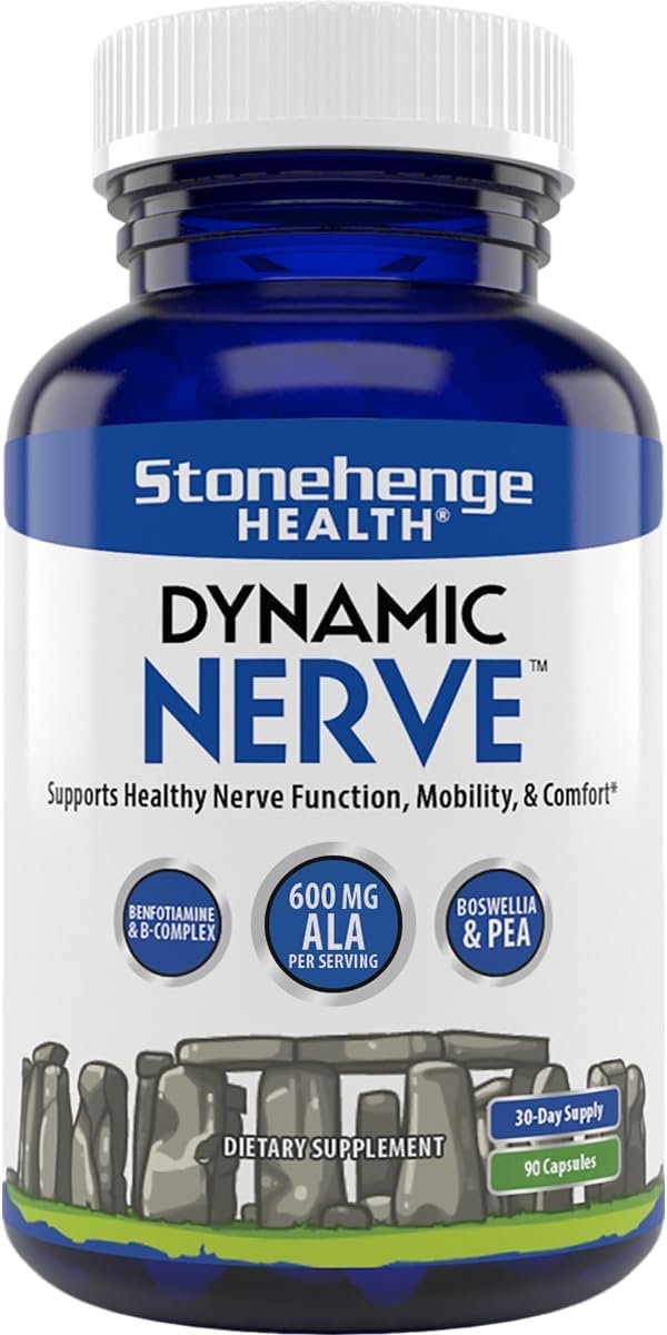 Stonehenge Health Dynamic Nerve Supplement - Supports Nerve Function in Fingers, Toes, Hands, and Feet with Alpha Lipoic Acid ALA, Benfotiamine, Pea, Robust B Complex, Boswellia Stonehenge Health Dynamic Nerve Supplement - Supports Nerve Function in Fingers, Toes, Hands, and Feet with Alpha Lipoic Acid ALA, Benfotiamine, Pea, Robust B Complex, Boswellia