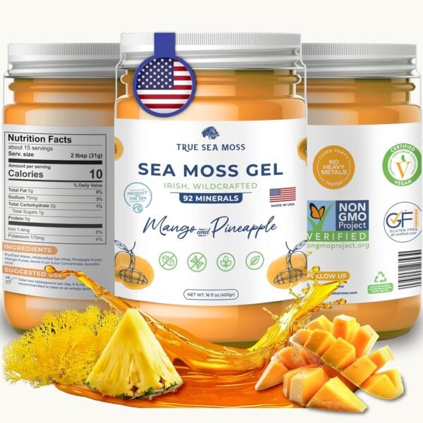 TrueSeaMoss Wildcrafted Irish Sea Moss Gel - Seamoss, Gut Health & Antioxidant Supports - Made in USA (MANGO/PINEAPPLE, Pack of 1) TrueSeaMoss Wildcrafted Irish Sea Moss Gel - Seamoss, Gut Health & Antioxidant Supports - Made in USA (MANGO/PINEAPPLE, Pack of 1)
