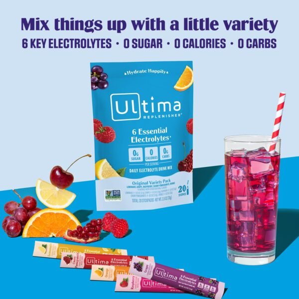 Ultima Replenisher Daily Electrolyte Powder Drink Mix – Original Variety, 20 Stickpacks – Hydration Packets with 6 Electrolytes and Minerals – Keto Friendly, Vegan, Non-GMO and... Ultima Replenisher Daily Electrolyte Powder Drink Mix – Original Variety, 20 Stickpacks – Hydration Packets with 6 Electrolytes and Minerals – Keto Friendly, Vegan, Non-GMO and...