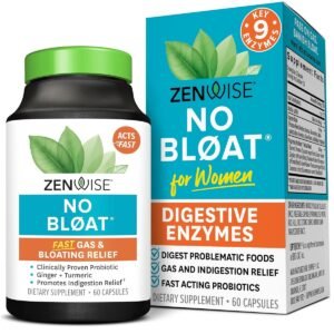 Zenwise Health NO Bloat Digestive Enzymes + Probiotics for Women and Men Digestive Health with Ginger, Dandelion, and Lactase for Gas and Bloating Relief - Vegan Water Retention...