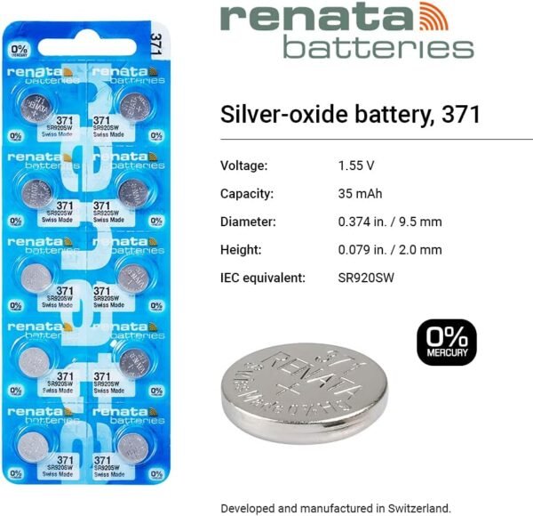 617NrZAqSLS._AC_SL1000_ Renata 371 SR920SW Watch Battery Review High Performance Silver Oxide Coin Cell