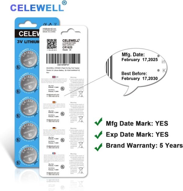 71XNRpWxUYL._AC_SL1500_ CR1620 Battery Review for Key Fob Trackers by CELEWELL High Performance